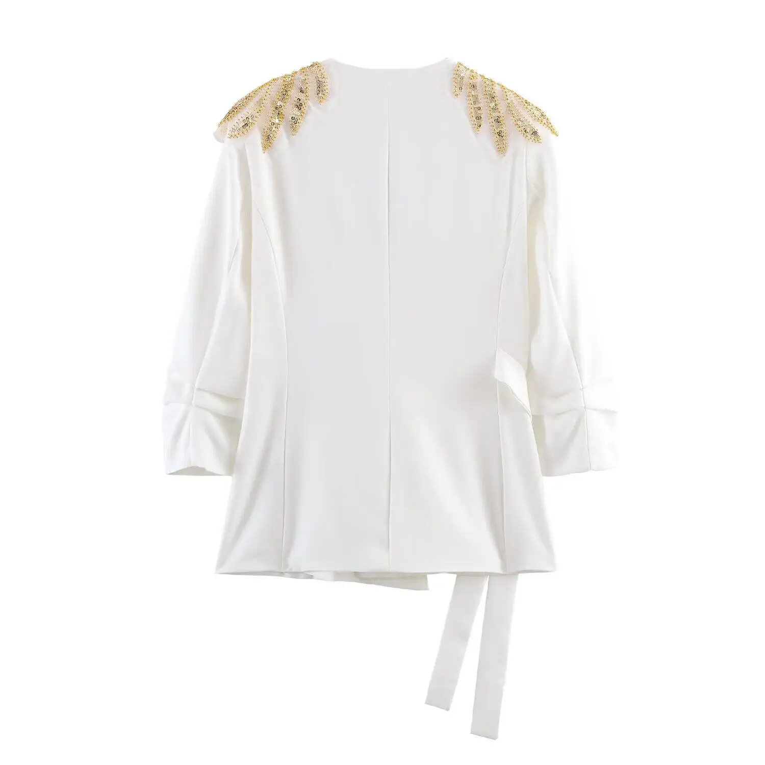 Sequined V-neck Suit Jacket for Women 2026 Spring New Lace-up Three-dimensional Decoration Coats Office Lady High Street Tops