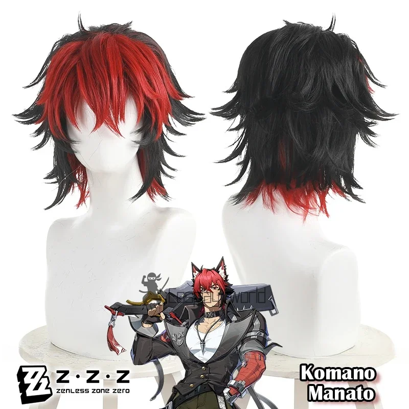 

Zenless Zone Zero Komano Manato Cosplay Wig Black Red Short Hair Synthetic Wigs For Men Women New Eridu Spook Shack ZZZ Carnival