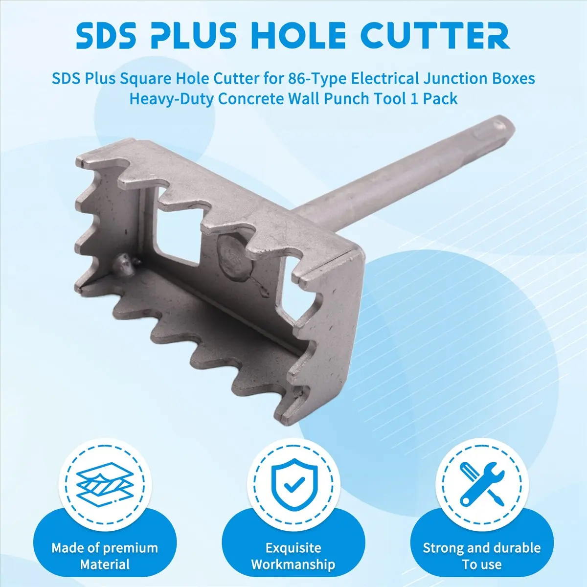 AA1729~SDS Plus Square Hole Cutter for 86-Type Electrical Junction Boxes, Heavy-Duty Concrete Wall Punch Tool 1 Pack