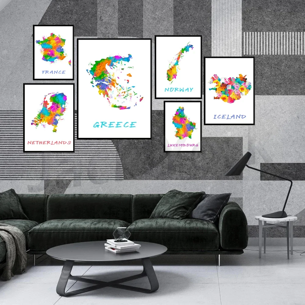 Greece ,Netherlands ,Luxembourg,Norway,Ireland,Croatia ,Montenegro Map Wall Art, Watercolor Painting Print, Travel Gift Poster