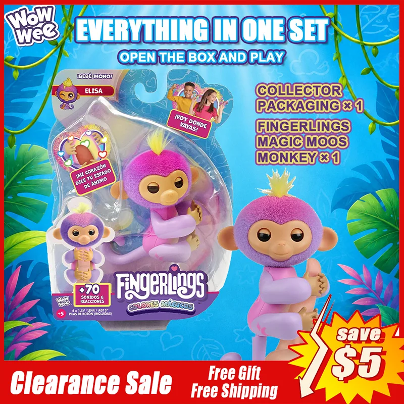 Original WowWee Fingerlings Virtual Interactive Pet Electronic Smart Monkey Set with 70+ Sounds Reactions Adults Kids Gifts Toys