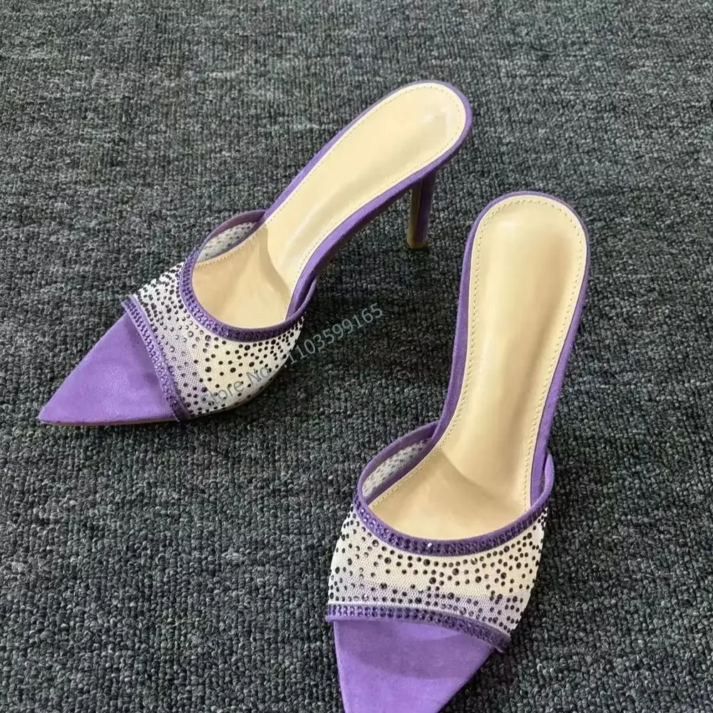 

Crystal Air Mesh Sandals Peep Toe Thin Heels Slingback Slip On Mixed Color Stiletto Shoes Summer Elegant Leisure Sandals