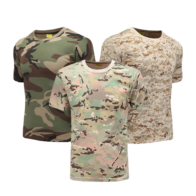 Camouflage 100% Cotton Tactical Shirt Short Sleeve Training Combat T-Shirt Quick Dry Multicam Camo Hiking Hunting T Shirts