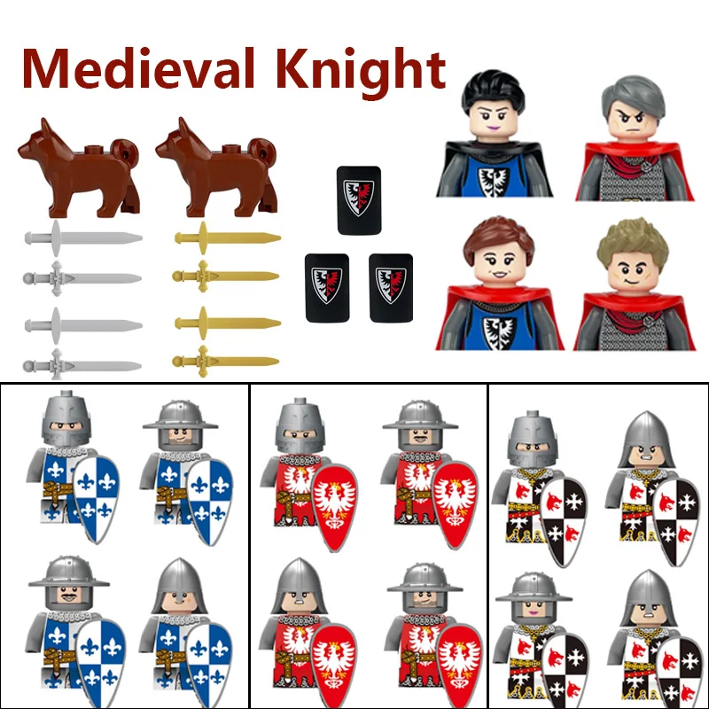 MOC Medieval Military Building Block Soldier Knights Warrior Figure Diy Army Sword Castle Weapon Accessories Birthday Gift Toy