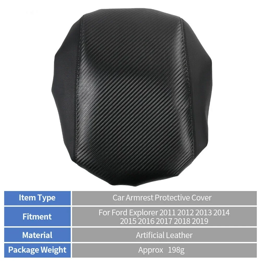 Carbon Armrest Cover Cover Faux Leather Armrest Black For Ford Explorer 2011-19 Grain Parts Replacement Accessory