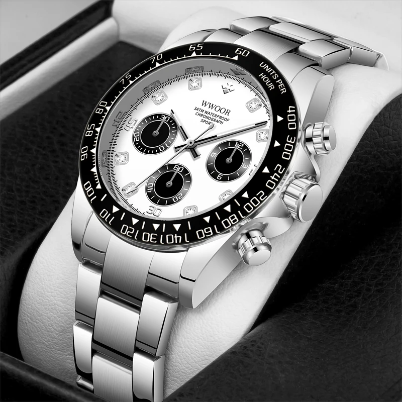 WWOOR Watch For Men Fashion Luxury Sport Chronograph Panda Dial Watches Waterproof Luminous Man Watch Auto Date Quartz Clock