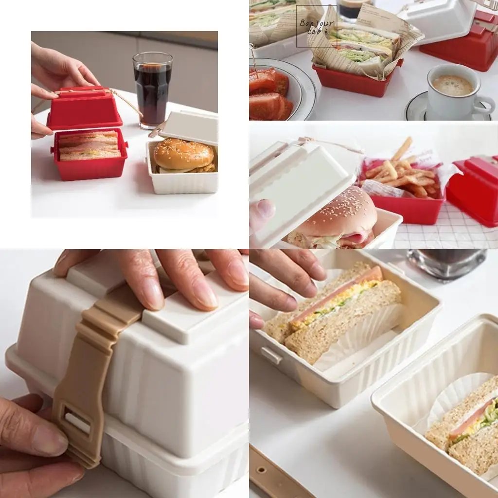 

E8BD Hamburger Sandwich Box Portable Lunch Bento Box for School Office Students Adults Keep for Fresh Containers Boxes