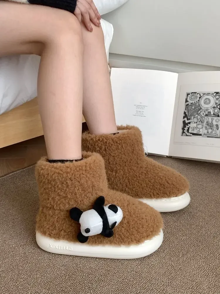 Winter Cute Bear Lamb Fur Fashion Snow Boots Women New Warm Non-slip Plus Cashmere Shoes Female Casual Thickened Cotton Shoes