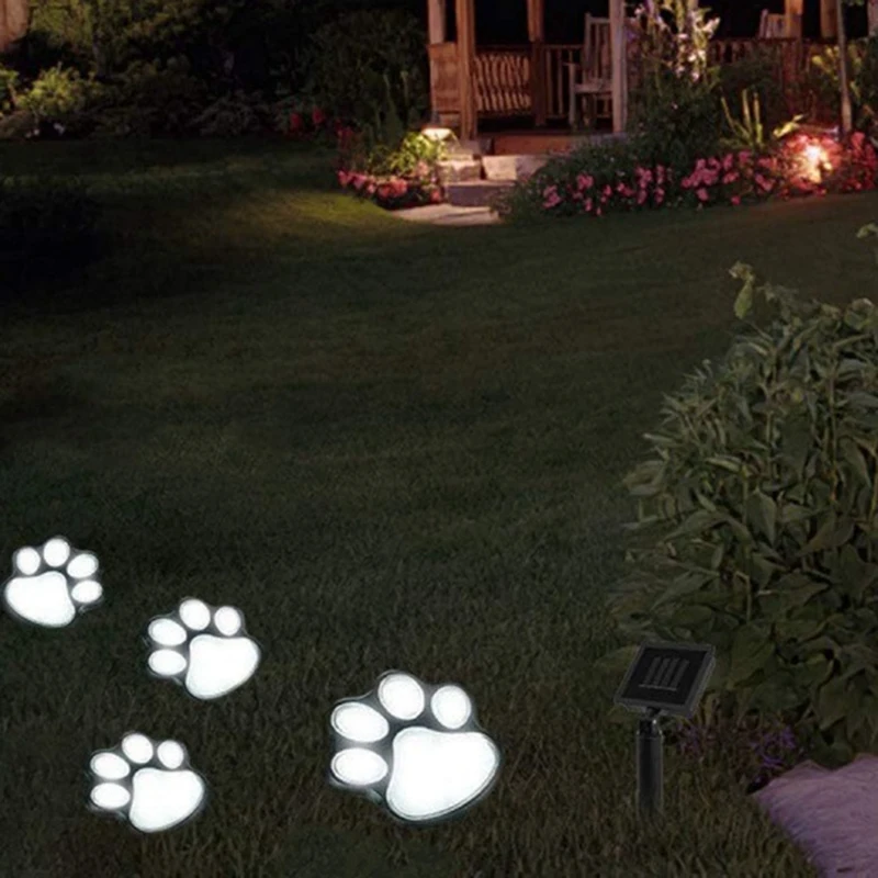 Wireless Set Of 4 Solar Dog Print Lights Garden Statue Lantern LED Path Light Outdoor Animal Pet Lamp