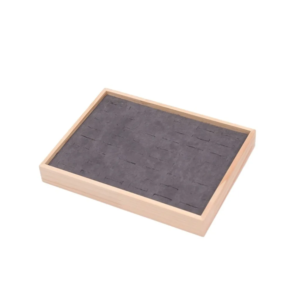 

Simple 48 Grids Wood Rings Tray Exquisite Velvet Earrings Display Tray Ear Studs Case Jewlery Organizer Ring Earring Holder Desk