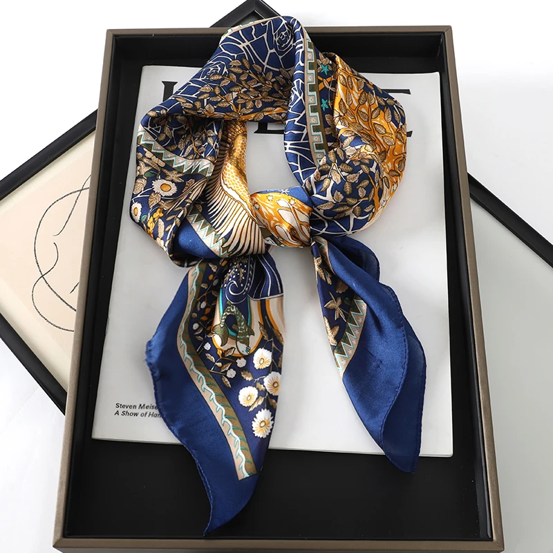 Luxury Print Neck Tie Shawl Silk Square Scarf Women Wraps Female 70cm Hair Hand Wrist Headkercheif Hijab Bandana