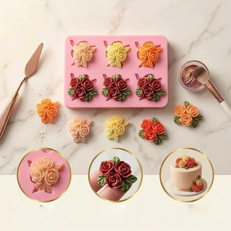 3D Rose Flower Silicone Fondant Mold For Cake Pop Decoarting Cupcake Topper Chocolate Candy Sugarcraft Art Craft Resin Kitchen