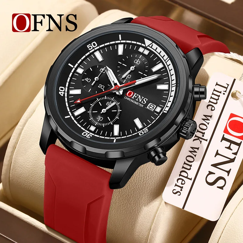 

OFNS 1621 Men's Watch with Three Eyes, Six Needles, Calendar, Night Light Display, 3ATM Waterproof Business and Leisure Watch