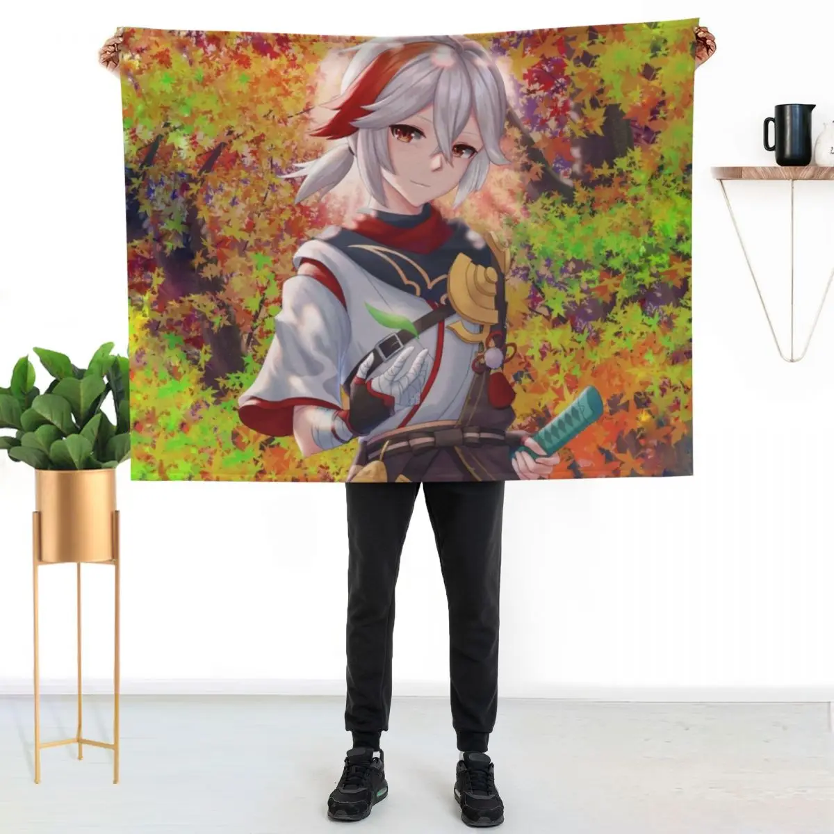 Kaedehara Kazuha Throw Blanket Travel Size Cozy Blanket for Plane Train