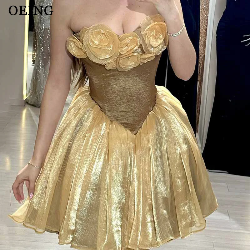 

OEING Glamorous A-Line Prom Dresses Flowers Strapless Sleeveless Party Gowns Knee Length Homecoming Dresses 2025 Customized