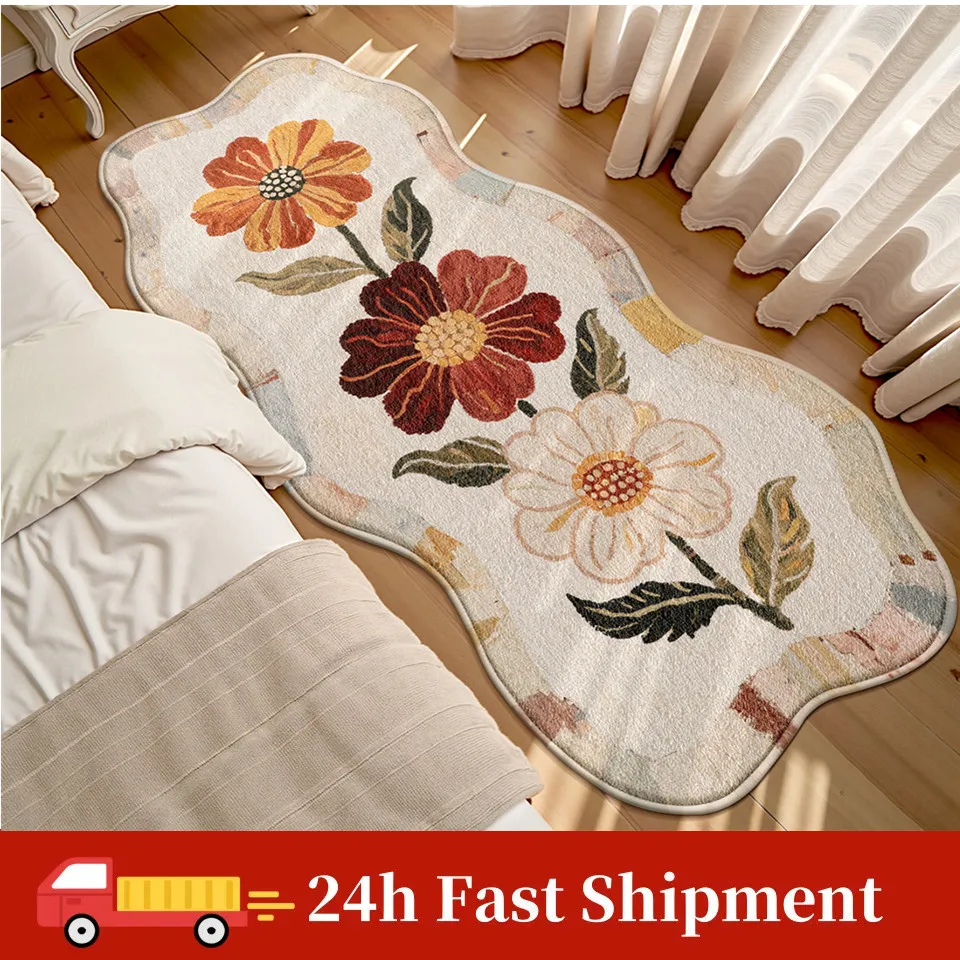 

50x110cm Long Printing Bedroom Rug Soft Floral Bedside Carpet Anti Slip Floor Pad Mat Doormat Aesthetic Home Room Autumn Decor