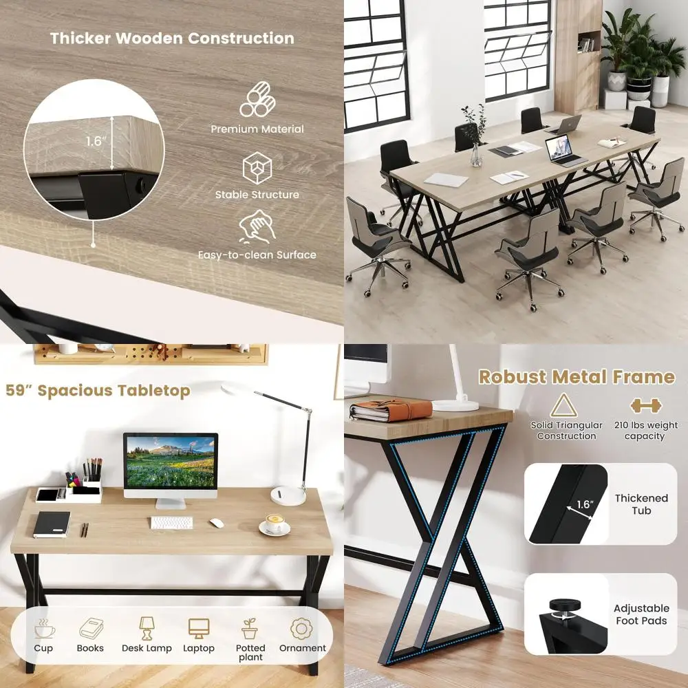 

Большой конференц-стол 48x118 из серого дуба с Z-образными ножками для 8-10 человек