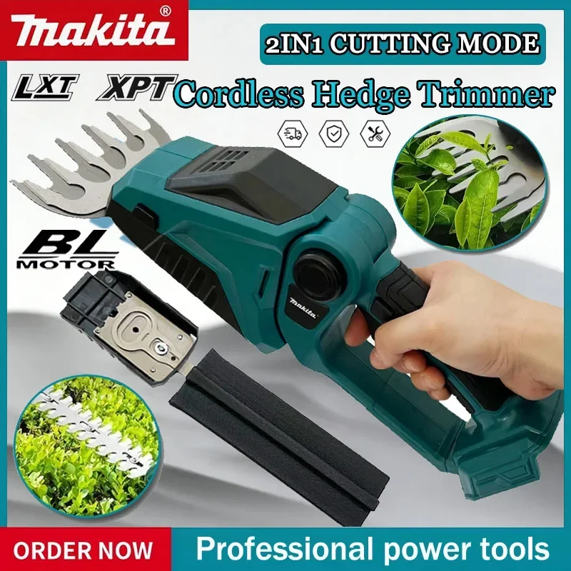 

Makita Electric Grass Cordless Hedge Trimmer 2-in-1 Mini Handheld Shears Operated Shrubbery Trimmer for Garden 18V Battery