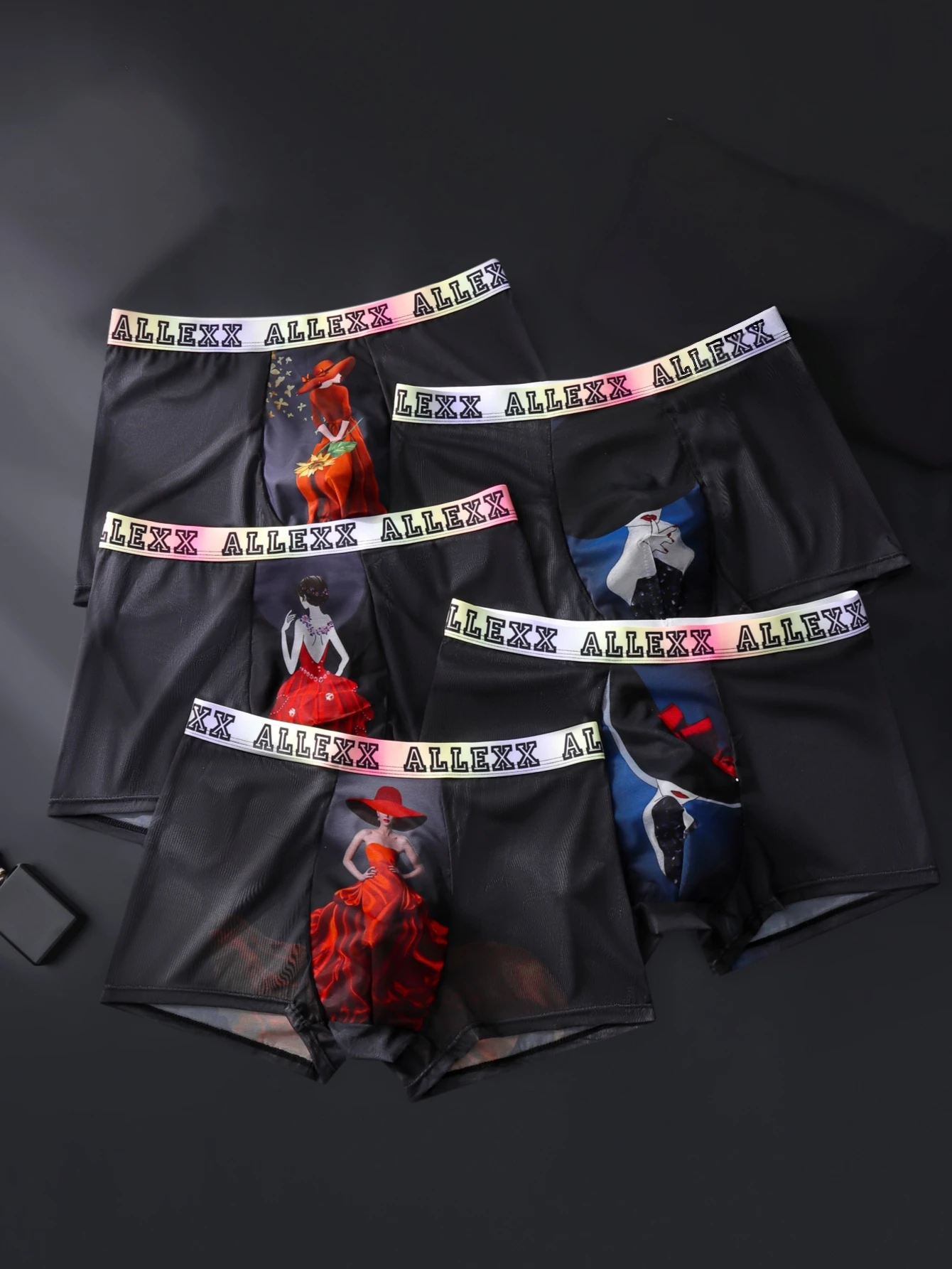 2PCS Men's Breathable Flat Corner Underwear Character Print Gradient Letter Waist Comfortable Briefs