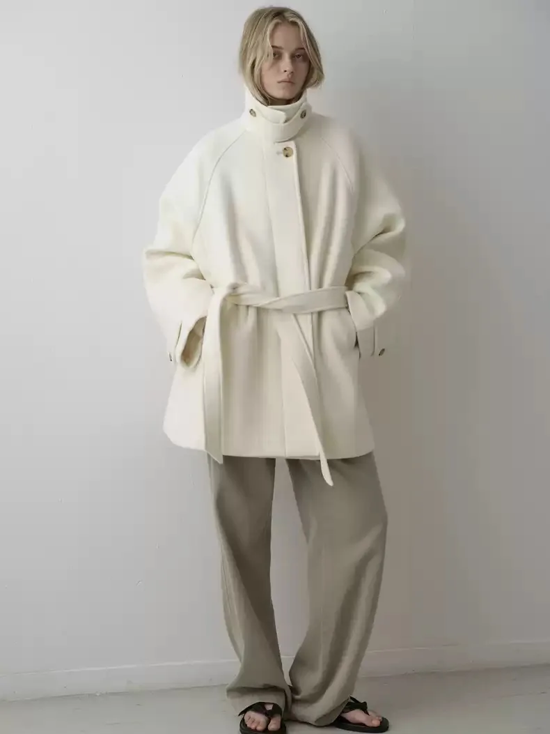 

Winter 2025 Women's Korean Sle Woolen Coat Waist-Cinching Medium-Length Faionable Commute Long Sve Single-Button