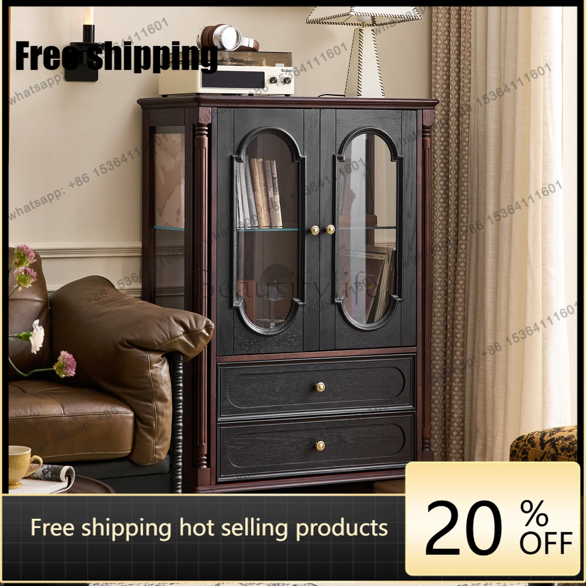 LD French living room glass wine cabinet medieval home storage display cabinet
