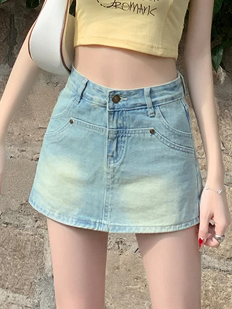 Retro Denim Short Skirt Women's Clothing 2024Summer New Korean High Waist Trendy Girl Loose Slim Fit Versatile A-line Hip Skirts