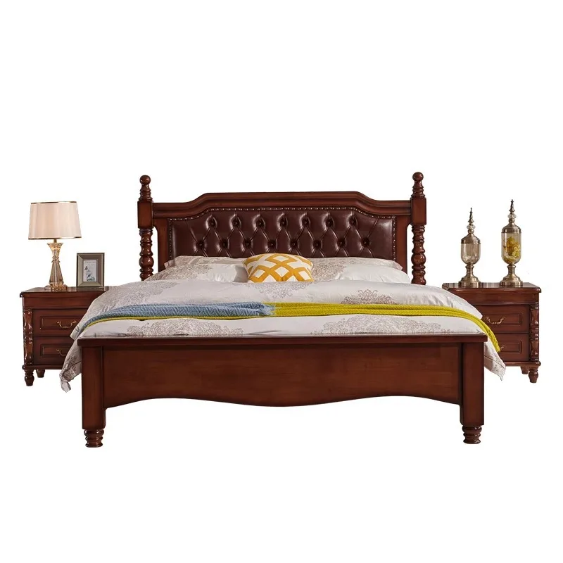 &About Modern Retro Double Bed Light Luxury Leather Upholstered High Box Storage Solid Wood Adjustable Bed Frame Eco-Friendly*