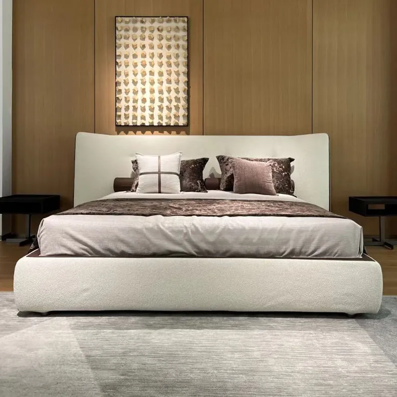 

180x200cm Soft Backrest Bed 2 People Frame Fashion Queen Size High Bed 2 People Adult Wooden Nordic Clearance Bedroom Furnitures