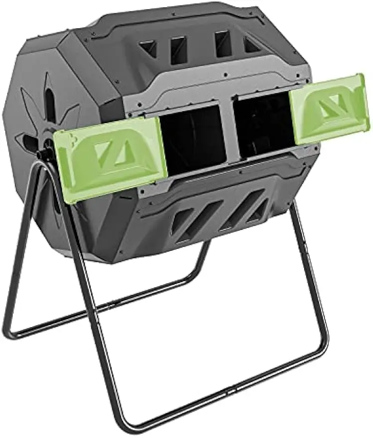

43 Gallon Dual Chamber Compost Tumbler, BPA-Free Green Outdoor Garden Composter with Easy Rotation