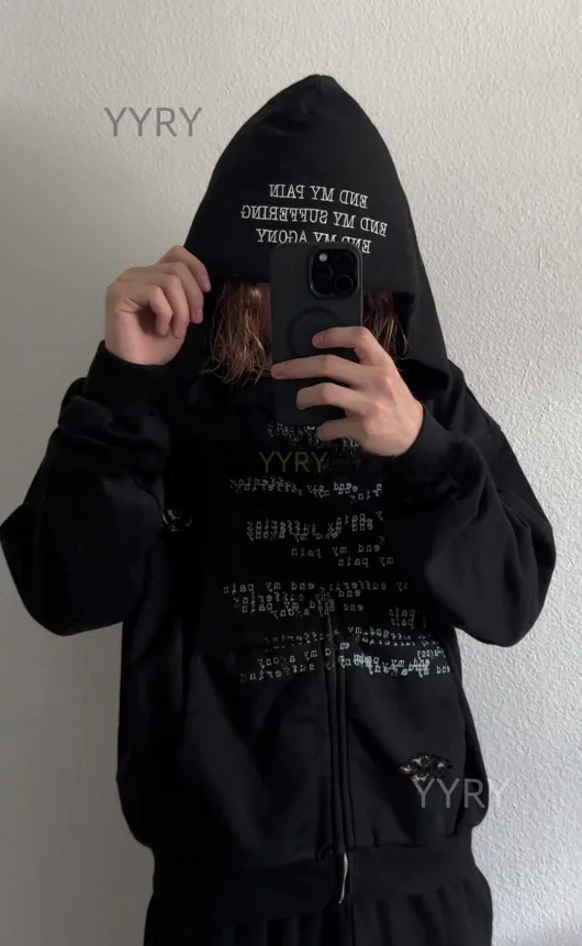 

Y2k High Street Trendy Long Sleeved Ripped Hoodie Loose Straight Elastic Pants Hip-Hop Sweatpants Vintage School Outfit Ootd