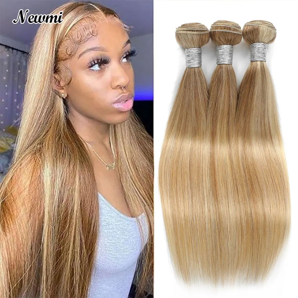 

P27/613 Straight Human Hair Bundles 8 -30 Inch Highligh Ombre Honey Blonde Straight Hair Bundles Double Weft Weave 1 3 4 Pcs