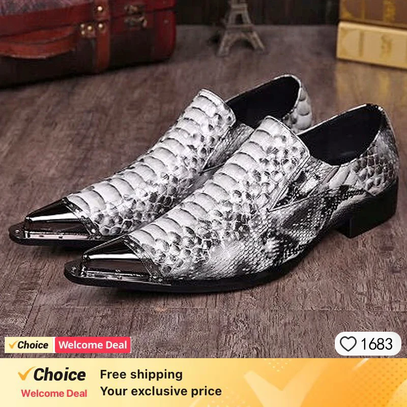 Fashion Gentleman Dressing Shoes Metal Pointed Toe Patchwork Crystal Designer Wedding Party Brand Customized Shoes Men Plus Size - Image 4
