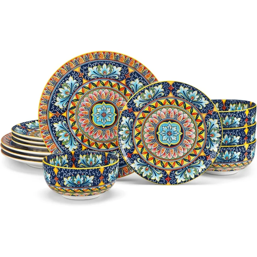 

12 Pieces Dinnerware Sets Yellow Plates and Bowls Set Porcelain Dishes Set for 4 Microwave and Dishwasher Safe Scratch Resistan