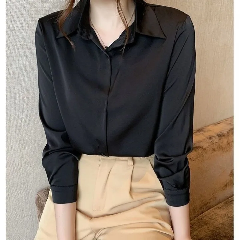 2024 Spring and Autumn New Elegant Women\'s Shirt Long-sleeved Base Shirt Women\'s Loose Chiffon Shirt Inner and Outer Blouse