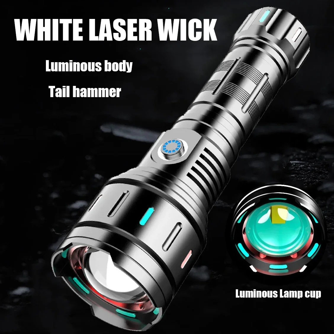 Rechargeable LED Flashlights White Laser Wick With Safety Hammer Zoom Lantern Waterproof Fluorescence Tactical escape Torch