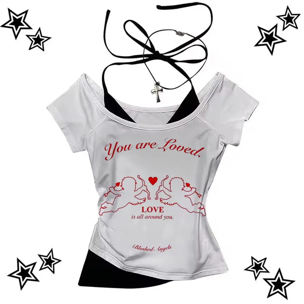 

Y2k Vintage crop top Slim Fit Cute 2025 shoujo girl style cropped gyaru y2k 2000s summer girls clothing