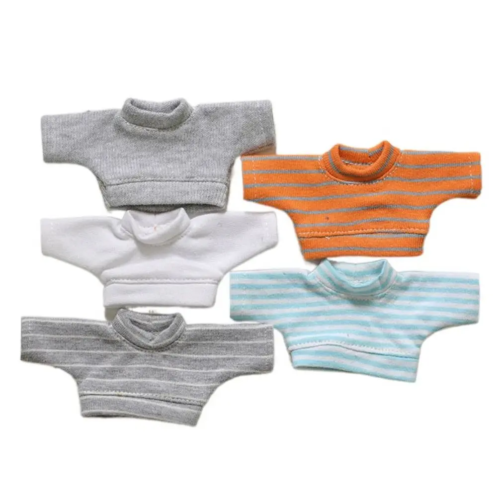 Ropa de muñeca de algodón, camiseta interior a rayas, ropa de muñeca de felpa de Color sólido, Sudadera con capucha de estilo de moda de 15cm, ropa para muñeca sin atributos