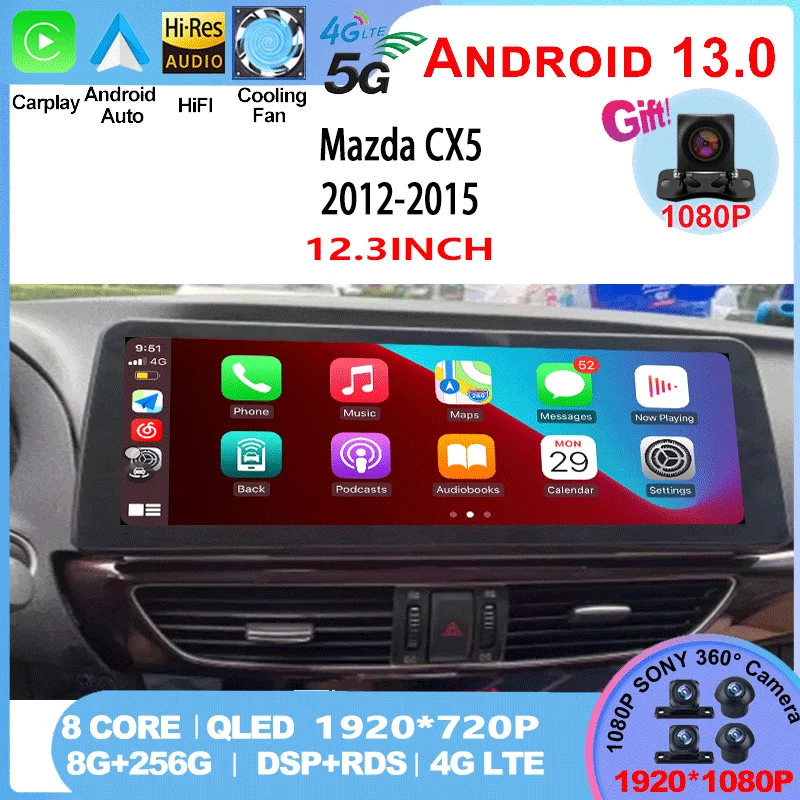 

Для Mazda CX5 CX-5 CX 5 2012-2015 1920*720 QLED Android 13 экран мультимедийный видеоплеер CarPlay Автомагнитола 8G + 128 ГБ