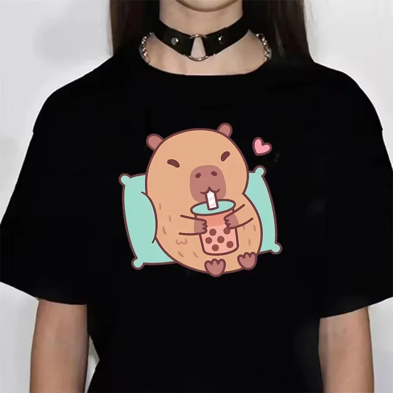 Grappige Anime Capybara T-shirt Vrouwen Zachte Stof T-shirt Vrouwelijke Anime Kleding T-shirt Meisjes Capibara Tee T-shirt Tops vrouwen t-shirt