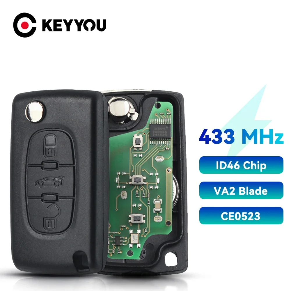 KEYYOU ASK HU83 Blade CE0536 433MHz Circuit Board For PEUGEOT 207 208 307 308 408 Partner Keyless Entry Car Remote Flip Key