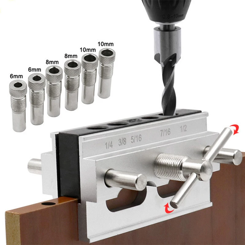 Pocket Hole Jig 6/8/10mm Self-centering Vertical Doweling Jig Drill Guide Locator Hole Puncher Tool Kit Joinery Woodworking Tool