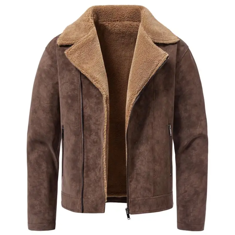 Men Fleece Lined Thick Jacket Winter Men Zip Up Casual Warm Coat Male Daily Windproof Outer Jackets Men Faux Suede Jacket