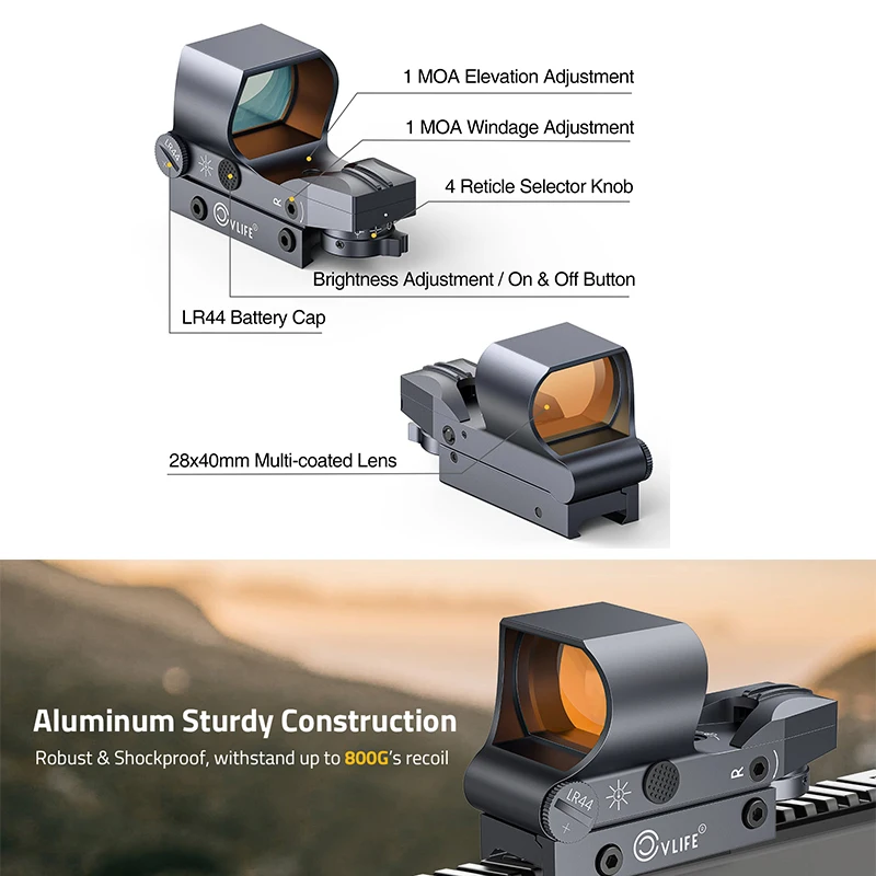 

CVLIFE Reflex Sight 1x28x40mm Red Dot Sights 4 Adjustable Reticles Optics Scope for 20mm Picatinny Rail Absolute Co-Witness