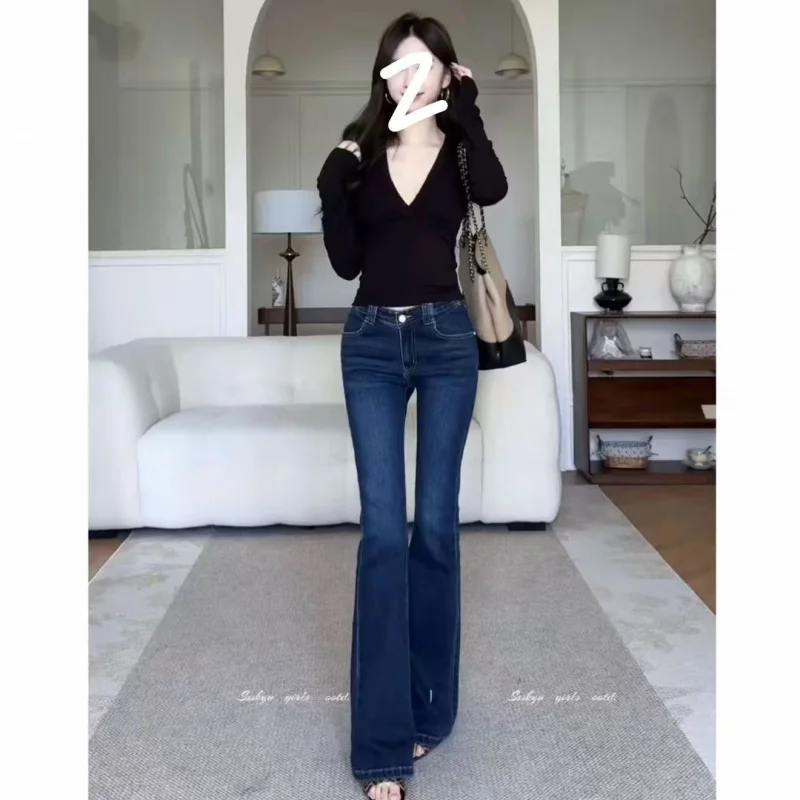 

VHigh-waisted jeans with a vintage American blue design, new autumn/winter model, slimming straight-leg jeans