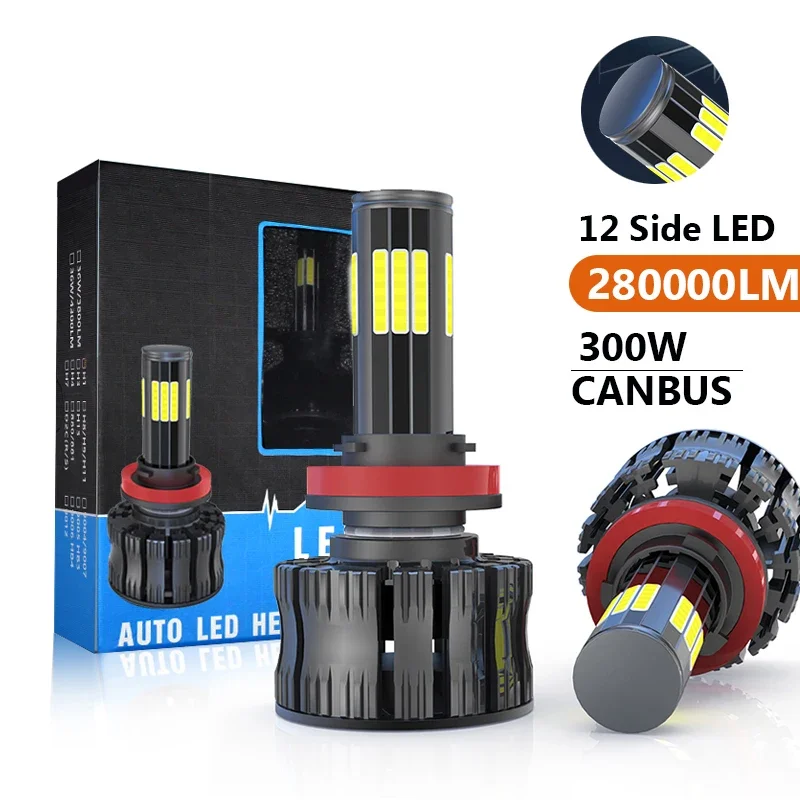 2PCS Car Light 12 Side 3D 360 300W 280000LM H8 H3 H7 H9 9006/HB4 9005/HB3 H4 H11 H1 H13 Led Headlight Bulb Car Light 12V