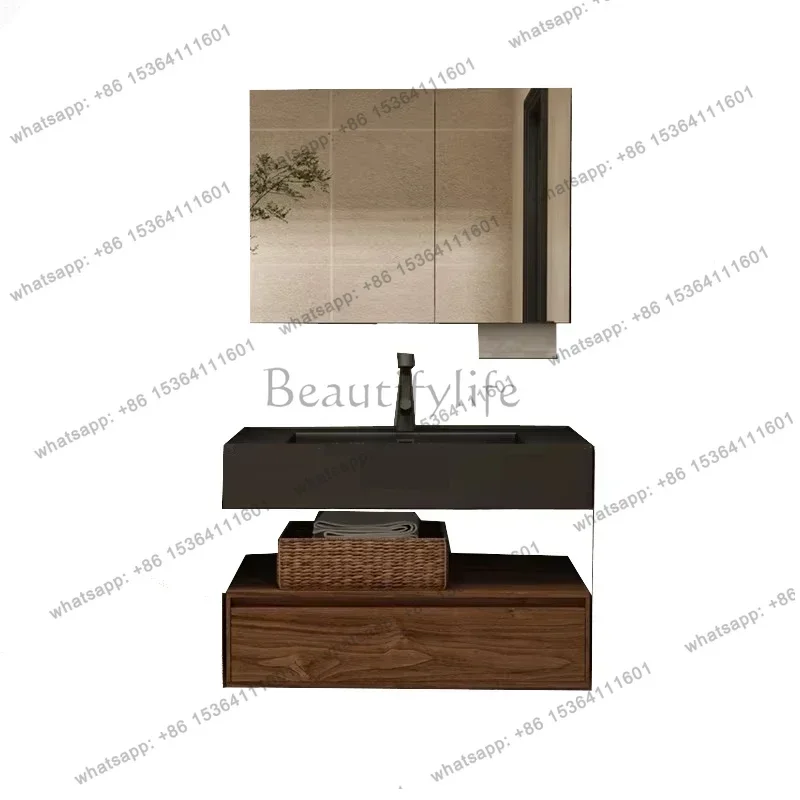Vanity Space Saving Cabinet Furniture Washbasin Luxury Floor Vanity Sink Corner Storage Wooden Towel Column