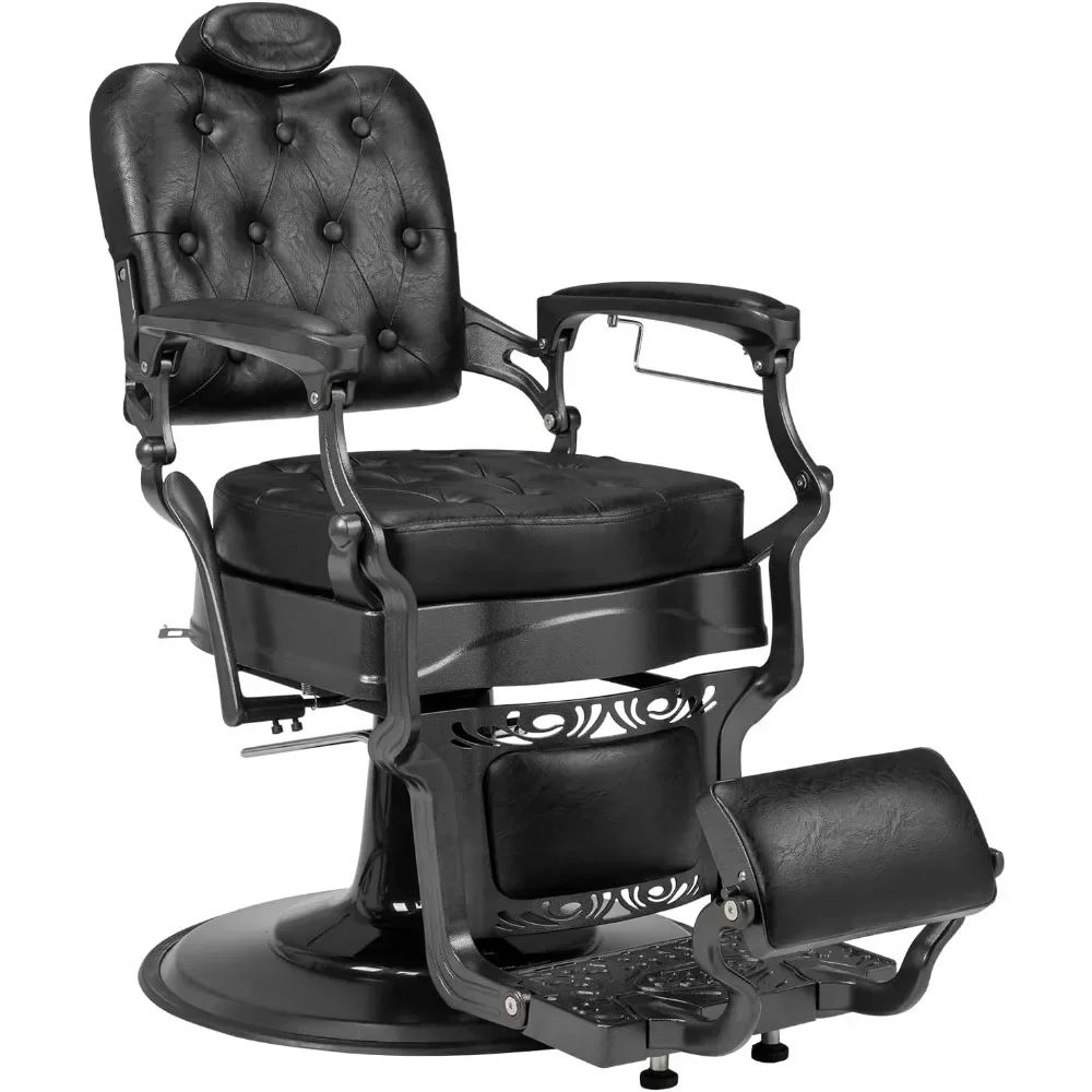 

Heavy Duty Vintage Recline Barber Chair Hydraulic with Headrest, Supports up to 700lbs & 360° Rotatable, Salon Equipment, Black