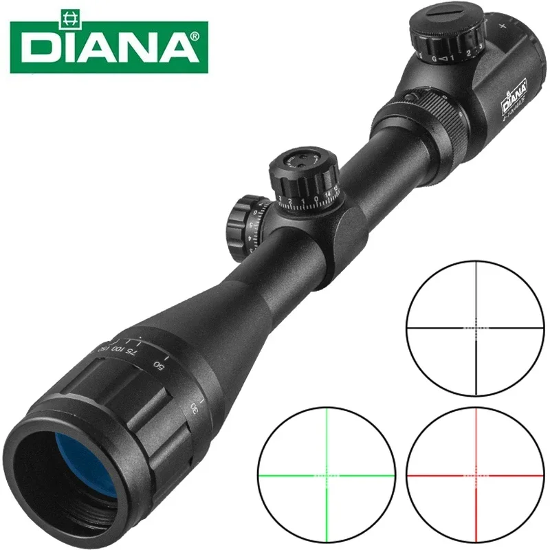 DIANA 4-14x44 Scope Tactical Optic Cross Sight Green Red Illuminated Riflescope Hunting Rifle Scope for Sniper Air Guns