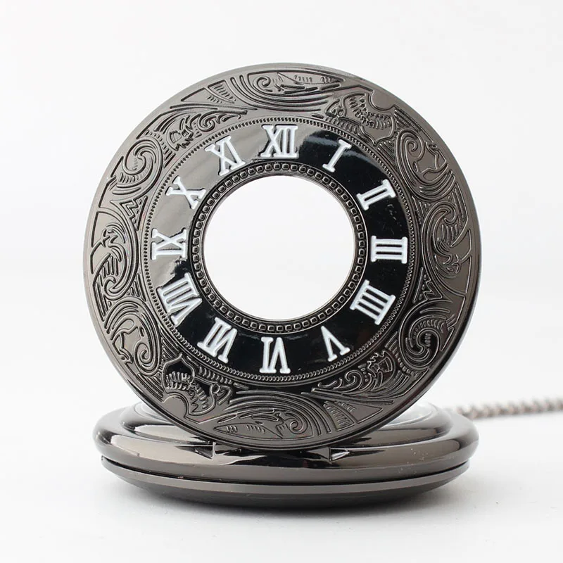 Vintage Luxury Carving Quartz Pocket Watch for Men Engraved Case Roman Numeral Fob Chain Necklace Clock for Man Collection Gifts