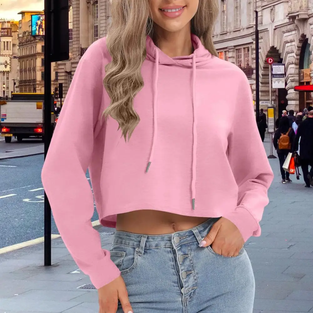 2026 Women's Hooded Jumper Drawstring Cropped Hoodie Casual Long Sleeve Pullover Sweatshirts Workout Crop Tops Fall Outfits